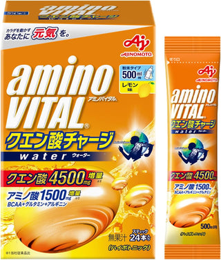 Ajinomoto Amino Vital Citric Acid Charge Water Lemon Flavour Box of 24 sticks Citric Acid 4500mg Amino Acid 1500mg BCAA Sports Drink Powder Easy to dissolve in water