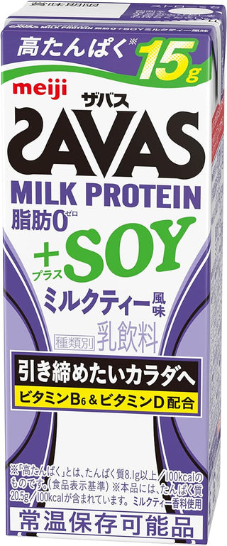 Meiji SAVAS MILK PROTEIN 0 fat + SOY milk tea flavor 200ml x 24  Milk Protein