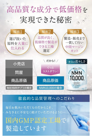 Shin Nihon Health NMN supplement 10,000 mg Made in Japan High purity 99.9% Hyaluronic acid Collagen Placenta Ceramide 60 capsules GMP factory in Japan