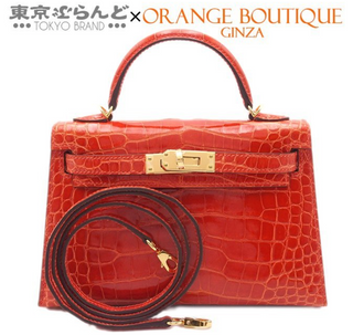 01712007 Hermes Mini Kelly 20 D engraved orange gold hardware alligator shoulder bag ladies 2019 unused on display