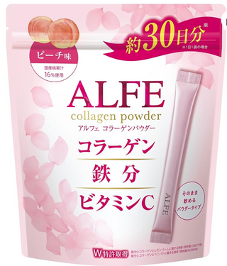 ALFE Collagen Powder 30 bags Taisho Pharmaceutical Nutritional supplement Powder Collagen Iron Vitamin C Lemon balm Safflower Elastin Dextrin Hyaluronic acid Vitamin B2 Vitamin B6 Peach flavor