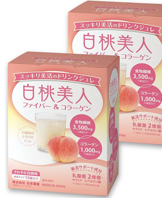 NIHON YAKKEN White Peach Beauty Fiber & Collagen (2 x 15 sachets) Water-soluble dietary fiber Powder Lactic acid bacteria Collagen Diet Powder Drink jelly Small appetite